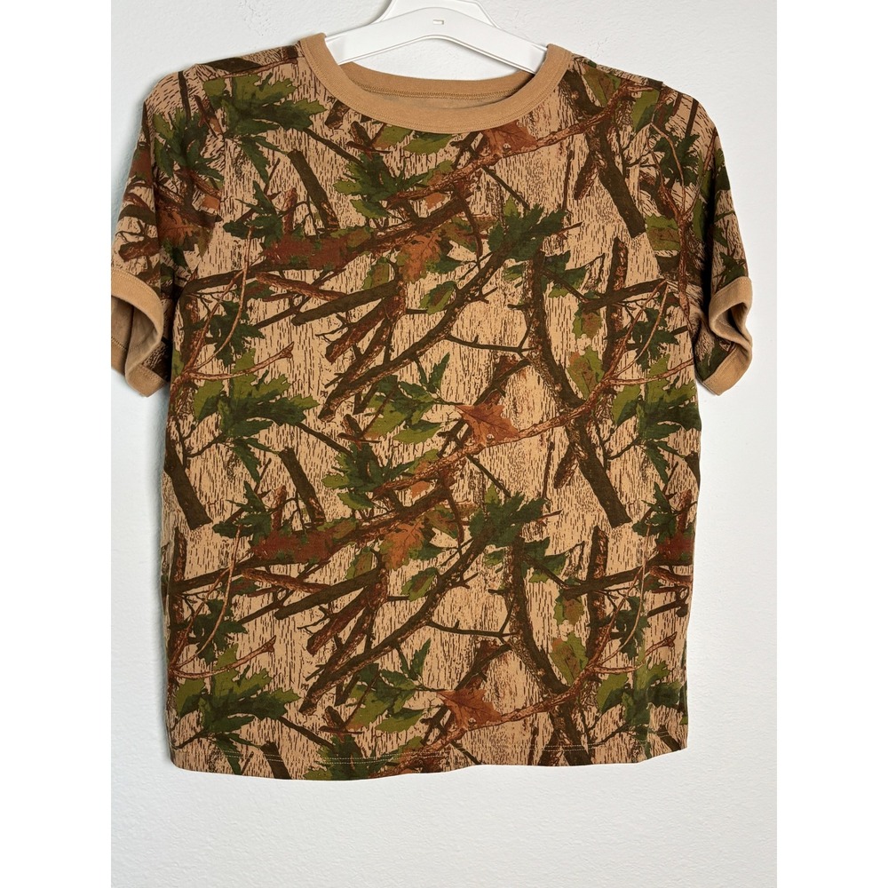 Art Class Boys Camo Ringer T-Shirt Brown Green Woodland Camouflage Size L 10/12